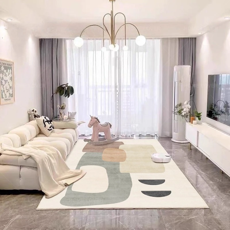 Cream Style Living Room Carpet Modern Sofa Coffee Table Large Area Non-slip Floor Mat Foldable Machine Washable Bedroom Soft Rug
