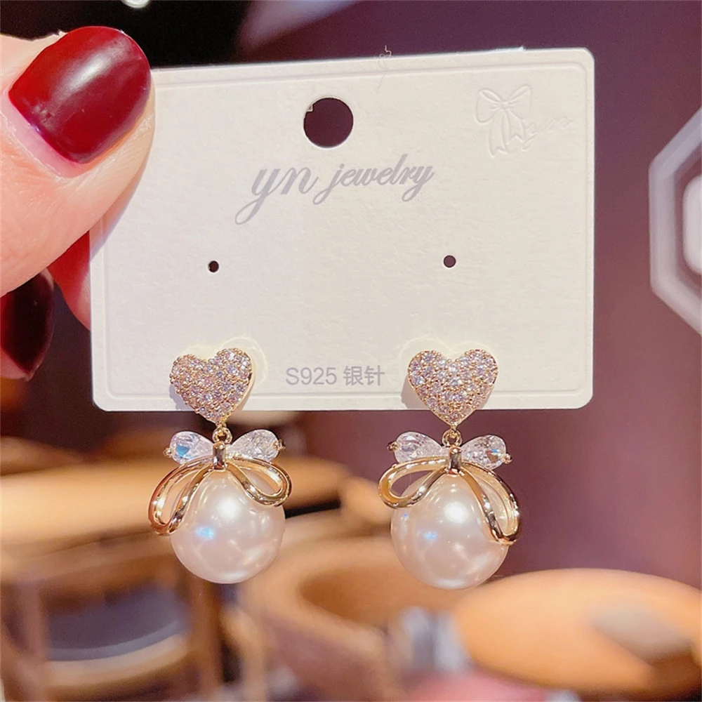 模造真珠のイヤリング,ペンダント,ジルコニア,女性と女の子のためのエレガントなジュエリー,クリスタル,ハート,真珠,絶妙なギフト
