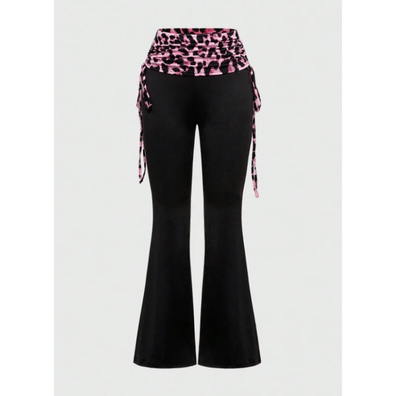 Amerikanischer Stil, scharfes Mädchen-Outfit, Leopardenmuster, Patchwork, neue Mode, Damenbekleidung, Y2K-Hose, Damen-Slim-Fit