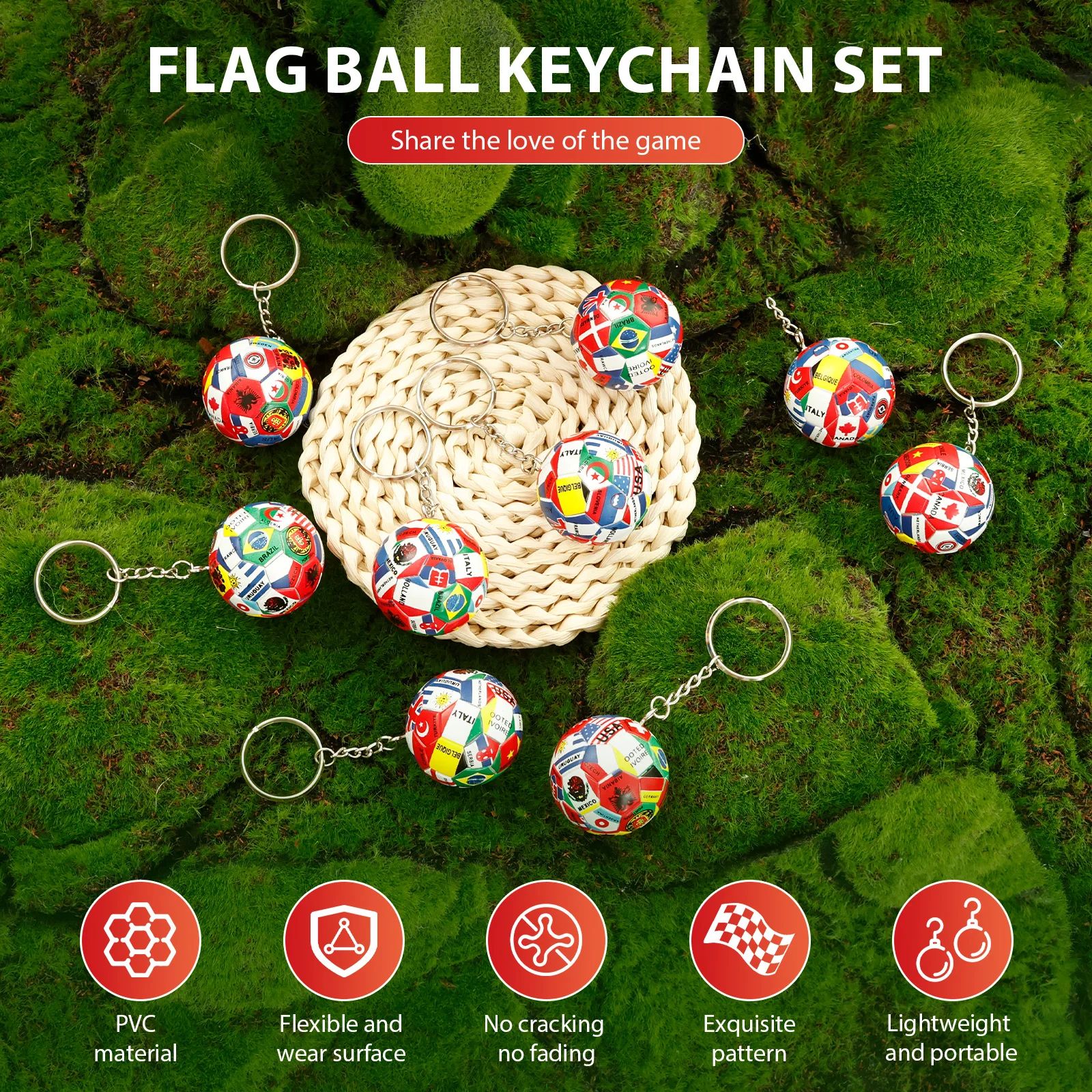 12 Pcs National Flags Soccer Keychain PVC Mini Cup Football Key Ring for Fans Party Favors Souvenir Gifts Decoration