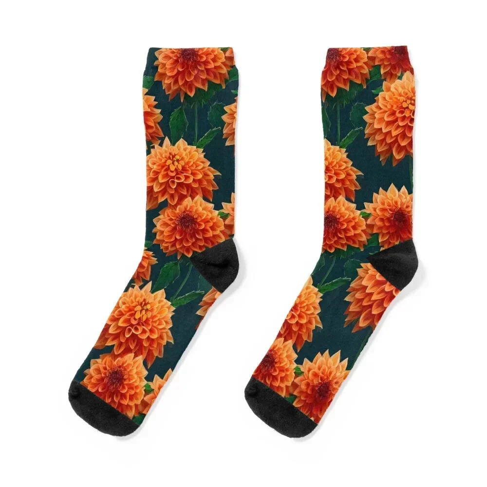 

Orange Dahlias with green leaves pattern Socks funny gifts kawaii Christmas valentine gift ideas Men's Socks Women's