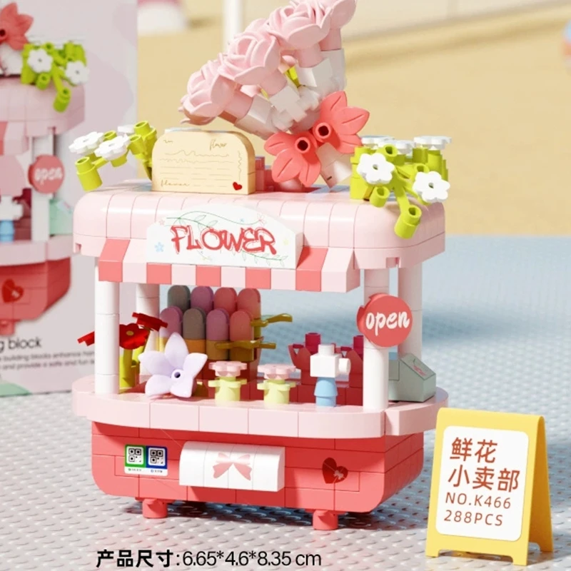 Fai da te auto cibo hot dog carrello camion negozio di gelati fiore hamburger street view kit di blocchi di costruzione mattoni modello giocattolo per bambini bambini