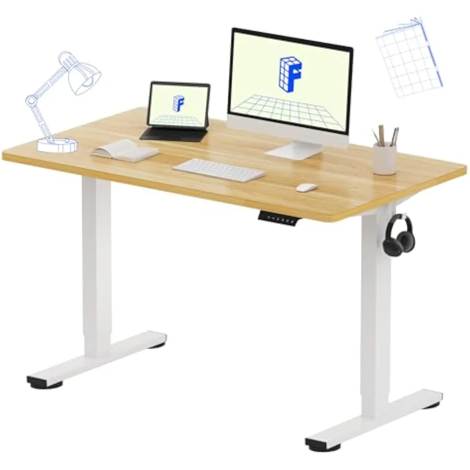 

FLEXISPOT EN1 One Piece Standing Desk, 48 x 24 Inches Height Adjustable Desk Electric Stand up Desk Home Office Table for Compu