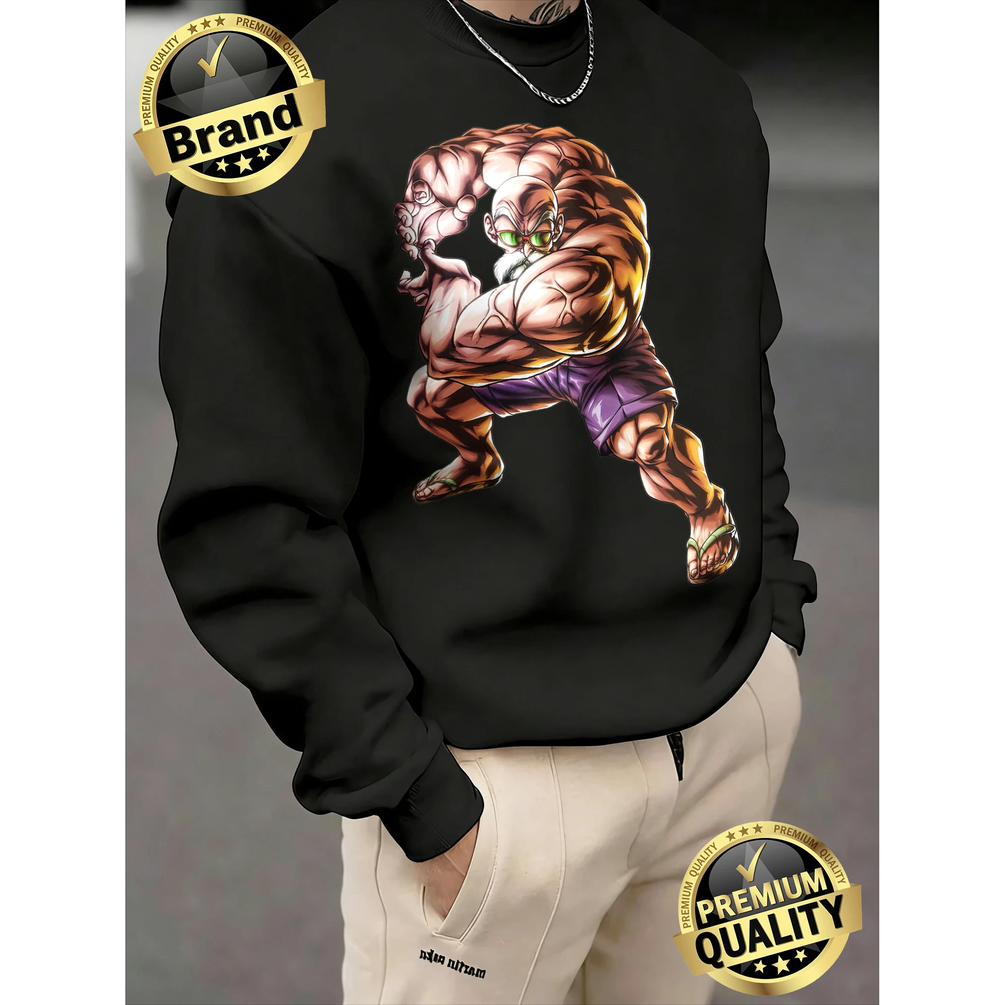 

2026 Fall Dragon Ball Master Roshi Max Power Print 100% Cotton Crewneck Sweatshirt, Oversized Fitness Streetwear for Men & Women
