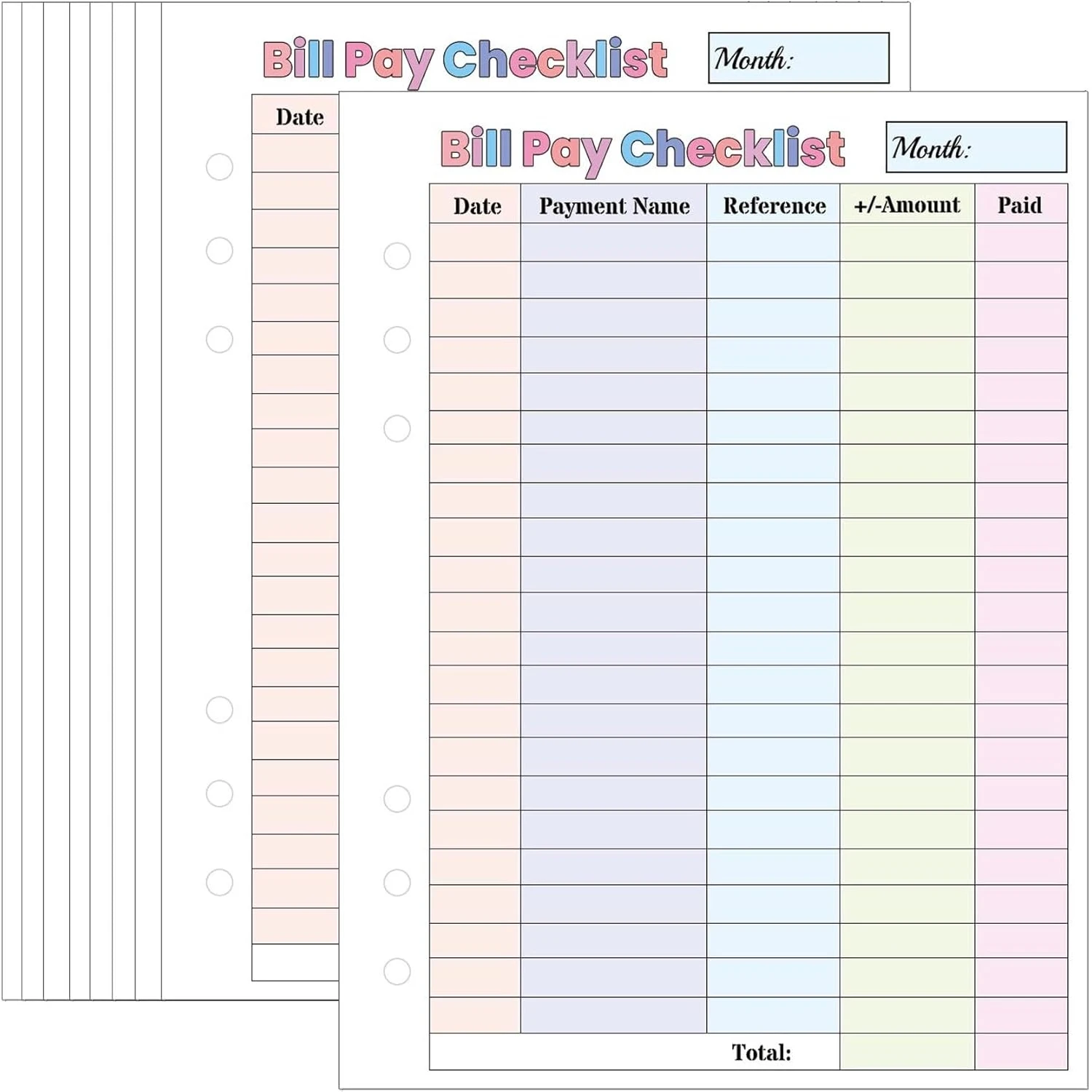 Betaalchecklist Vult Papier 50 Vel 6 Gat Budgetbladen Uitgave Tracker Inserts-Kleurrijke Maandelijkse Budgetformulieren