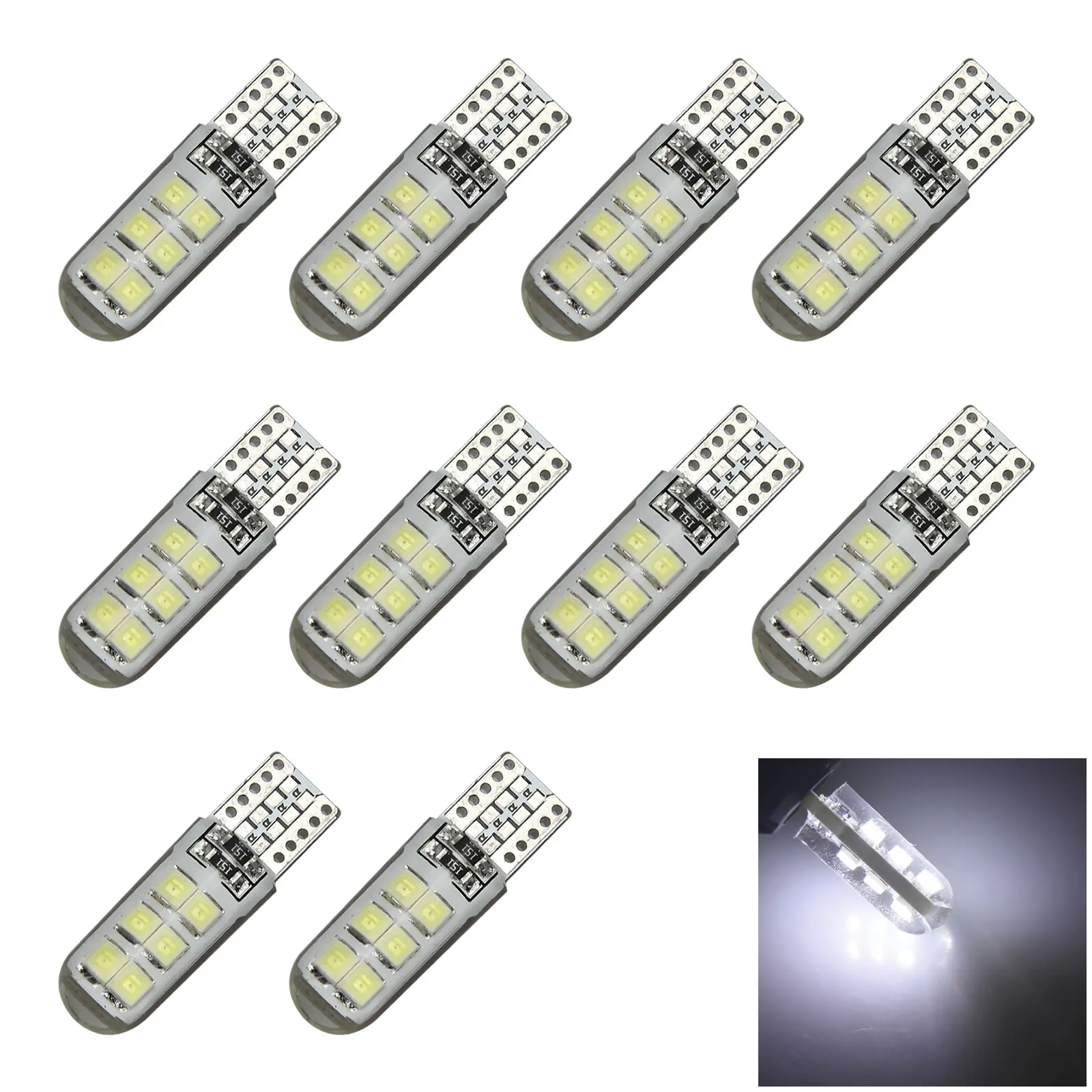 10x White RV T10 W5W Corner Light Reading Bulb Silicone 12 2835 SMD LED 280 285 447 Z2746