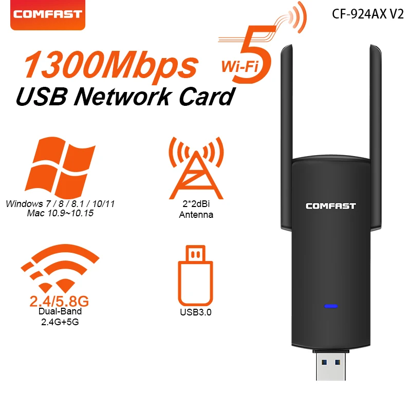

Comfast WIFI 6 Adapter AX286 Network Card USB Dongle 2.4/5GHz 802.11AX Signal Reception For PC Laptop Windows 10/11 Driver Free
