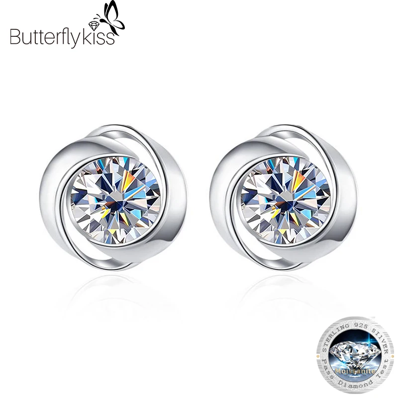 Butterflykiss Ronde 0.3/0.5 CT Diamant Test Geslaagd Moissanite Oorbellen S925 Zilver D Kleur Sieraden Lucky Clover Vriendin Geschenken