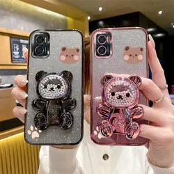 E 7 E 13 Glitter Bling Bear Phone Holder Case On For Motorola Moto E7 Plus Power E13 E20 E22 E22i E32 EDGE 20 30 Stand Cover