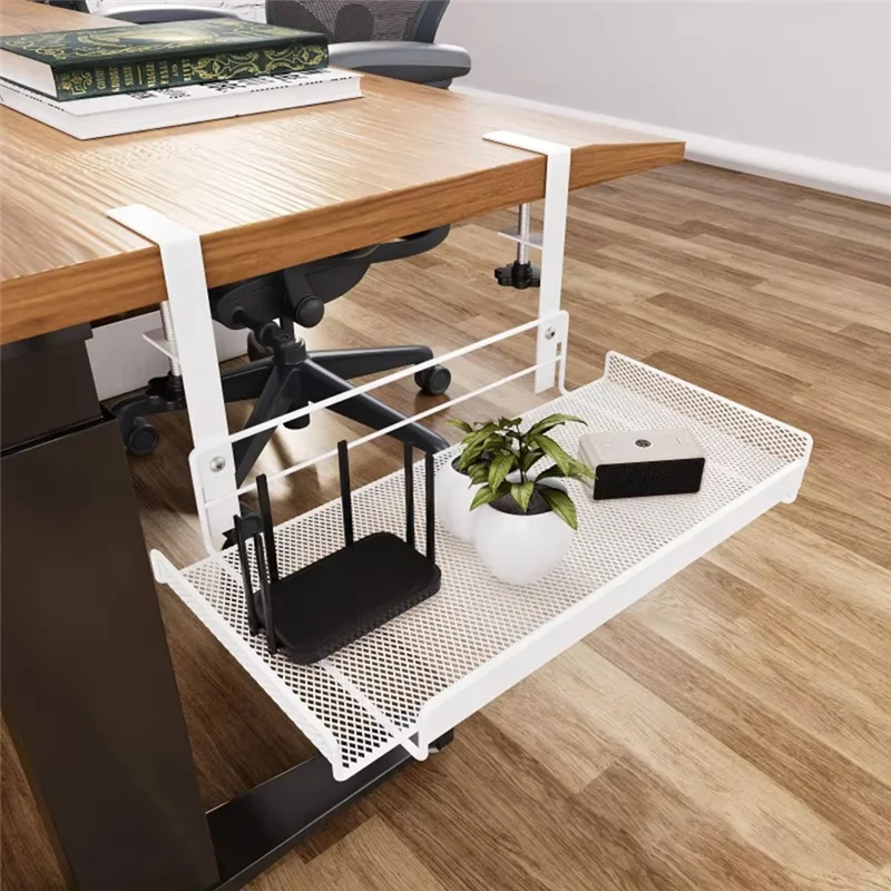 ALIM-No Drill Under Desk Cable Management Tray With Clamp-Premium Wire Tray Cord Organizer - Thin Steel Cable Tray Basket