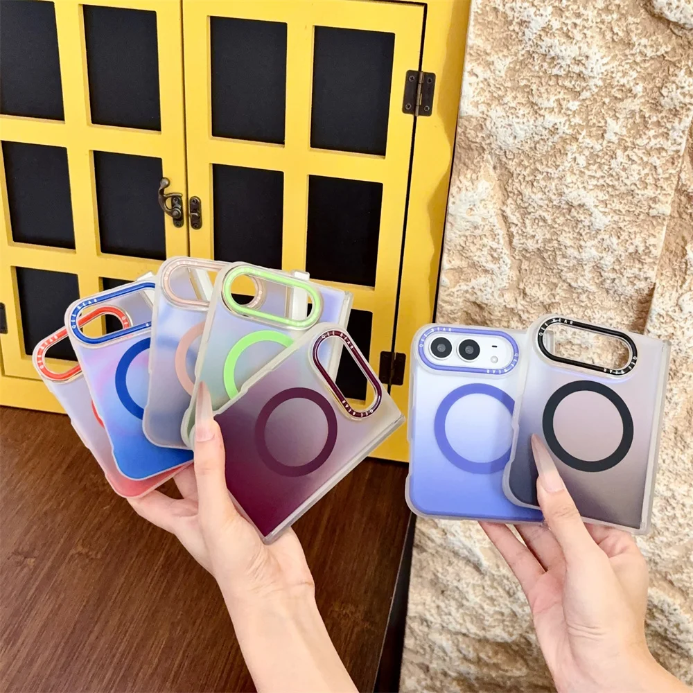 New Korea Ins Solid color Magnetic stand Phone Case For iPhone Duo Foldable Protective Cover Cute Cases Shockproof For Magsafe