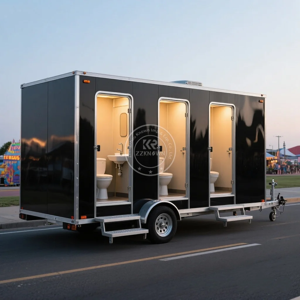 

Customizable Portable Mobile Toilet Trailer Home Party Toilets Outdoor Mobile Flushing Toilet Truck with Urinal Waste Tank