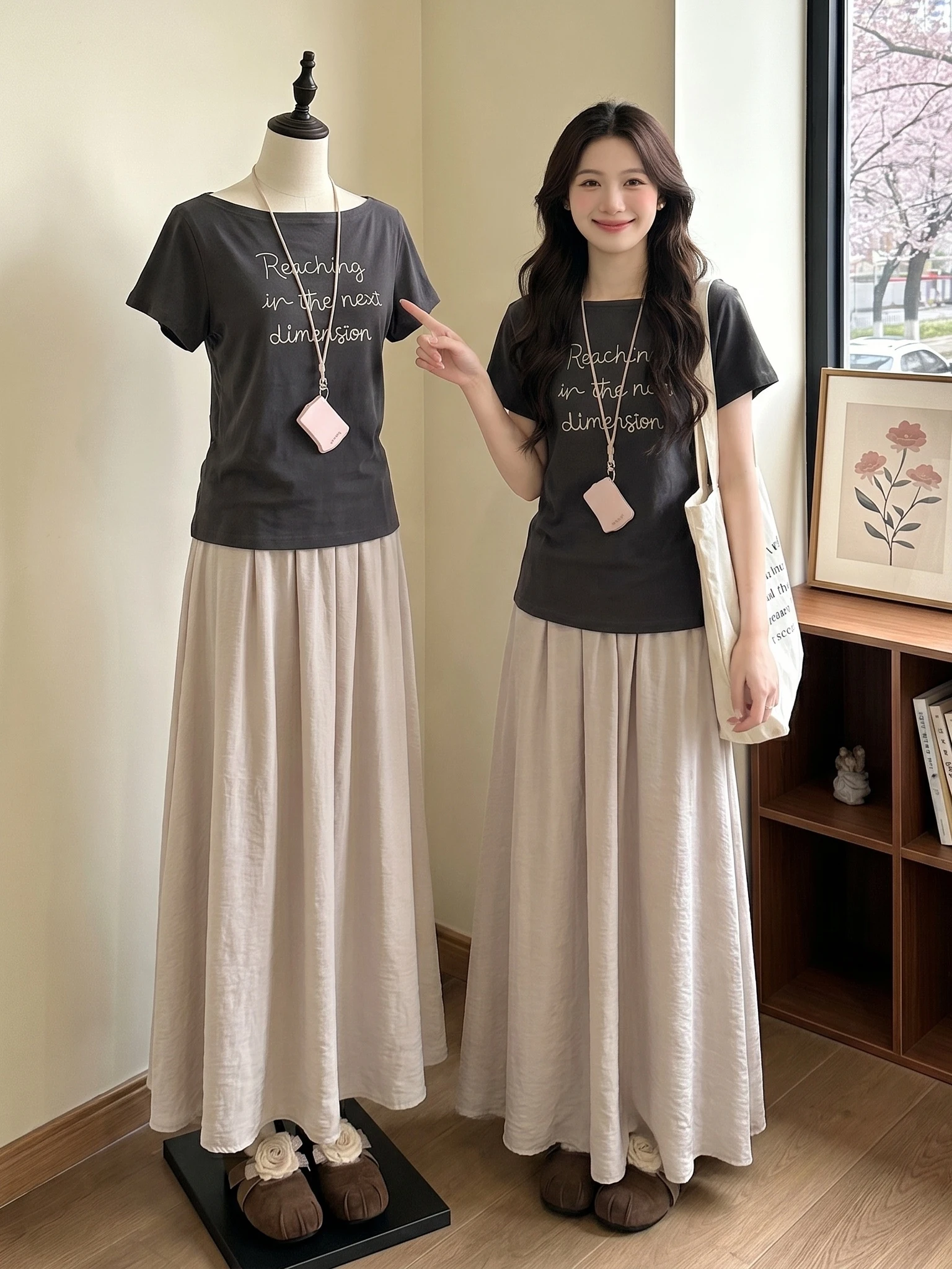 

Summer Fashion Set Women's plus Size Short Sleeve T-shirt And Skirt Casual Korean Style Ageless Two-piece Ensemble