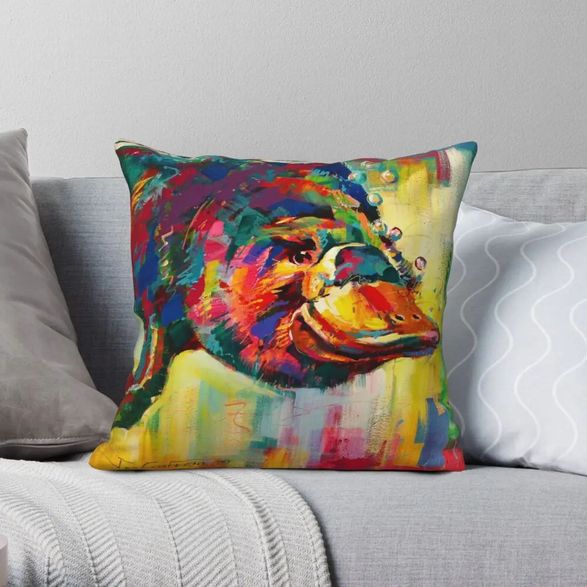 Duck-Billed Platypus Pillowcase Polyester Linen Velvet Printed Zip Decorative Throw Pillow Case Home Cushion Cover