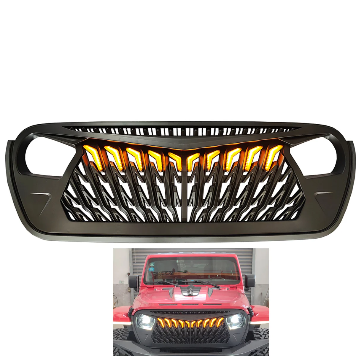 lantsun for Jeep JL Eagle Wings Style Grille with Light Grill ABS Beautiful Appearance for Jeep for Wrangler JL 2018+ JL1274