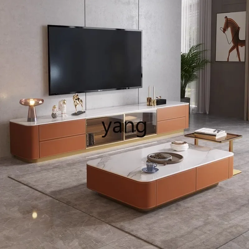 LTT Light Luxury Saddle Leather TV Cabinet Modern Nordic Solid Wood Coffee Table Floor Cabinet Set