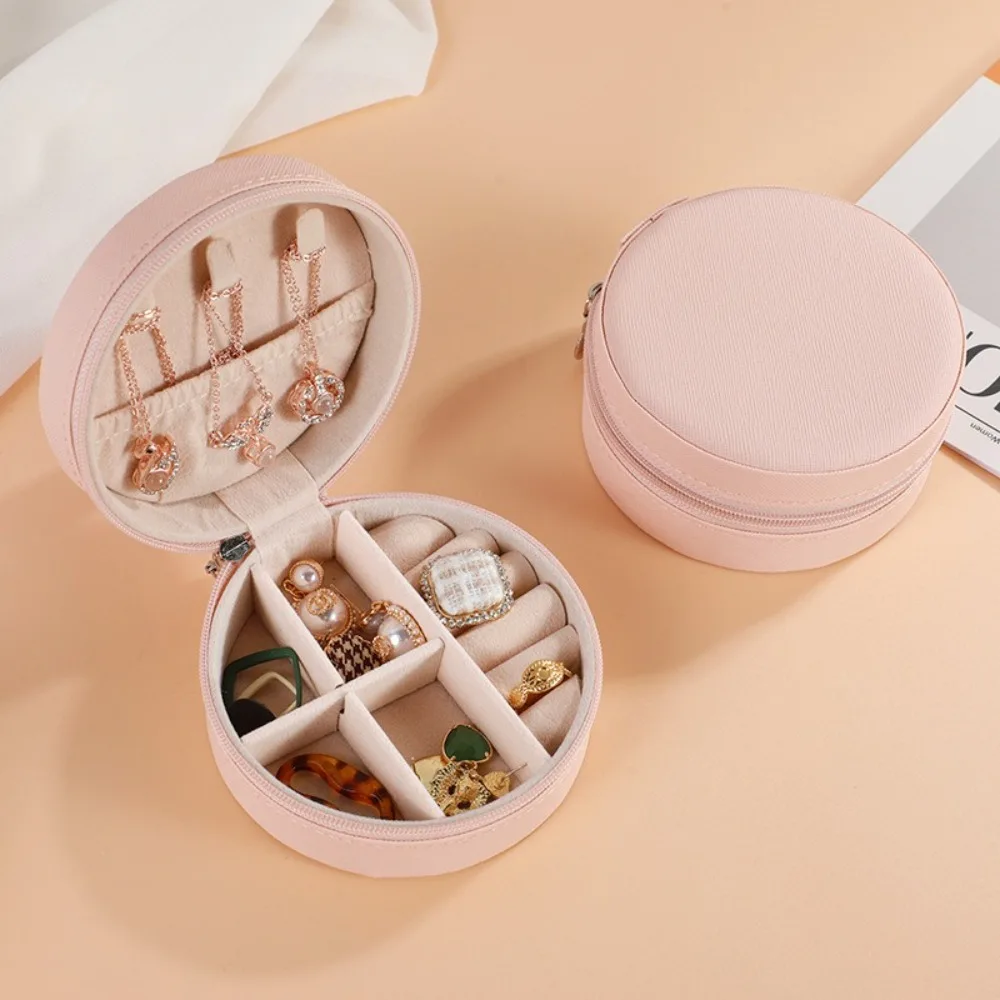القلائد أقراط خواتم صندوق مجوهرات دائري مجوهرات منظم سستة مجوهرات صناديق بو الجلود بلون صندوق تخزين السفر