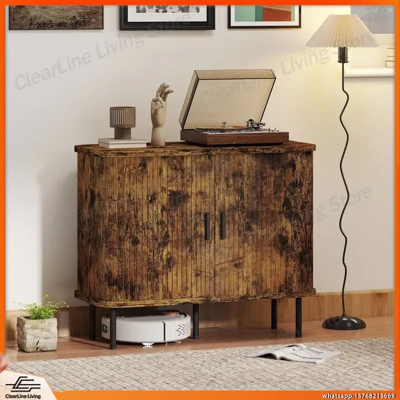 Rustic Brown Sideboard Storage Cabinet with Sliding Doors Kitchen Buffet Table Dining Room Cabinet Home Office Storage