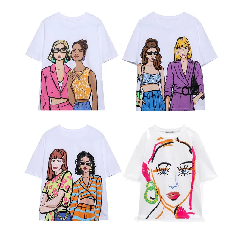 Fashion Summer Color Print T Shirt Women Casual Loose Short Sleeves O Neck Tees Tops Trendy Streetwear Female 2024 New T Shirts