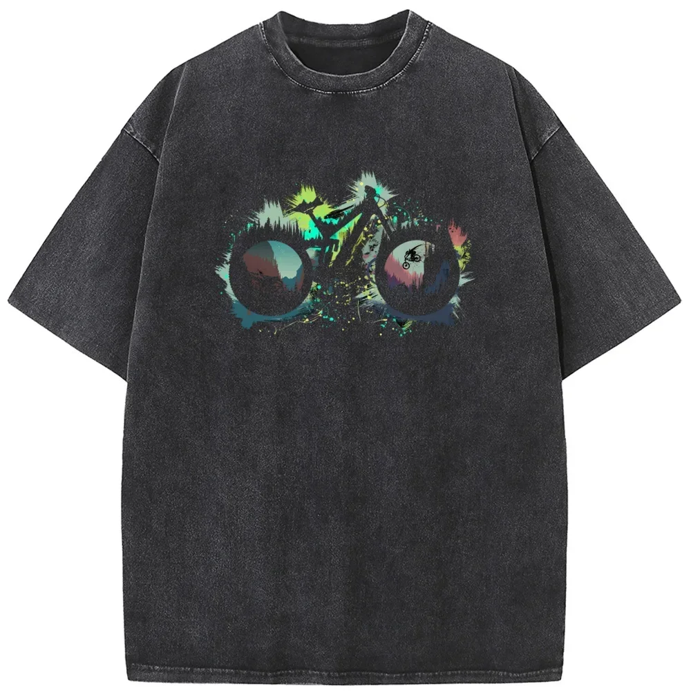 

Мужская футболка с принтом велосипедов, 230 г, хлопковая стираная футболка с круглым вырезом, новинка, повседневная свободная футболка с отбеливающим эффектом