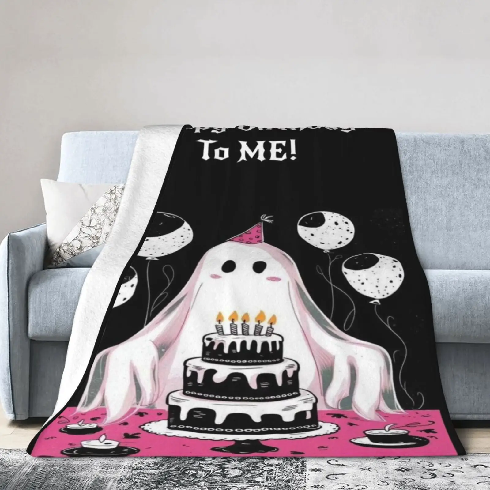 Couverture d’anniversaire, jet de conception de gâteau de ballon de polaire de flanelle douce pour les enfants garçons filles, voyage confortable de canapé de lit, cadeau de Noël d’anniversaire