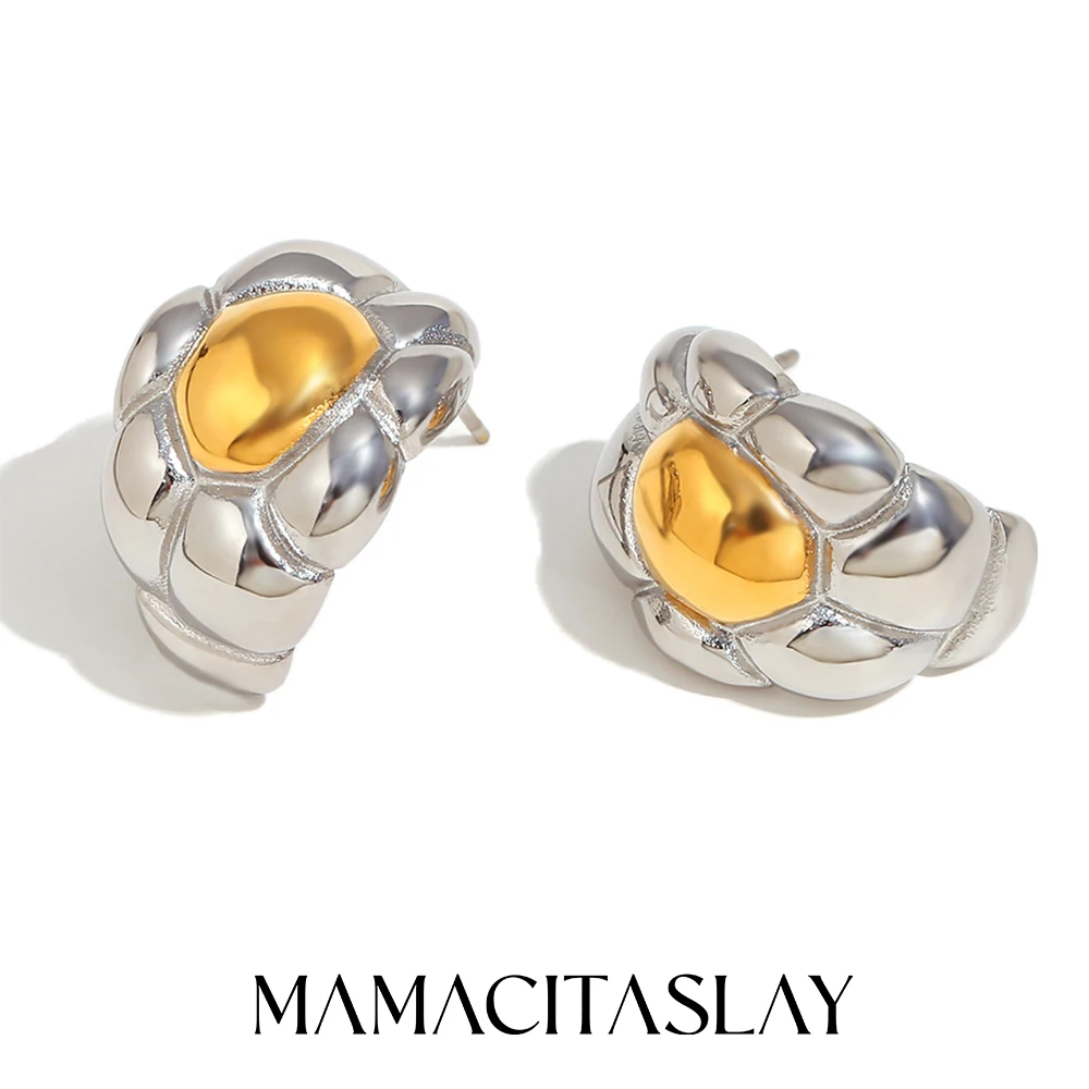 MamacitaSlay Unique C-Shap Sunflower Double Color Women's earrings Waterproof Titanium stainless steel women's jewelry