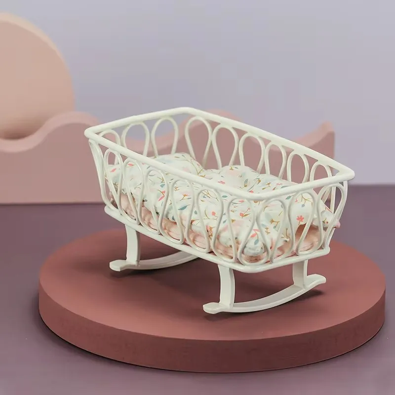 1:12 Dollhouse Iron Bed With Bedding Set Mini Furniture Accessories Scene Shooting Props Miniatures for BJD OB11 GSC Lol Doll