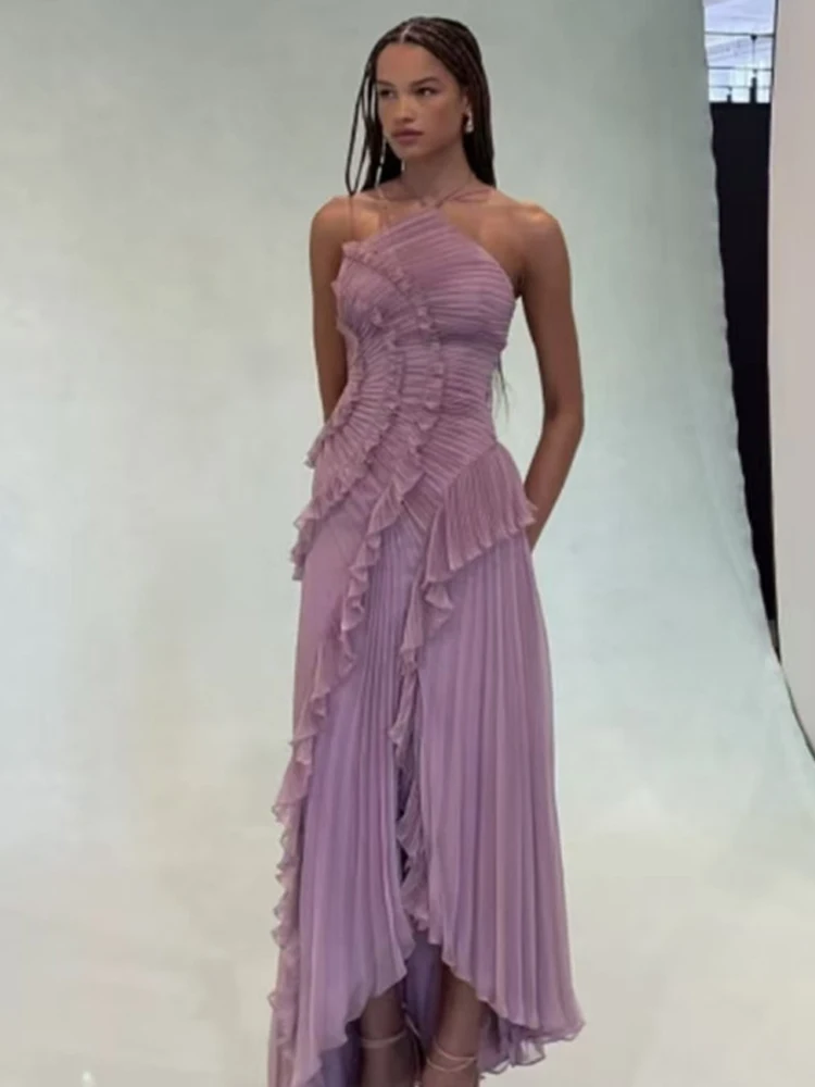 Vestido maxi com babados com babados com babados, feminino, sem ombro, sem costas, splits, robe, moda de verão, sólido, elegante, bodycon longo