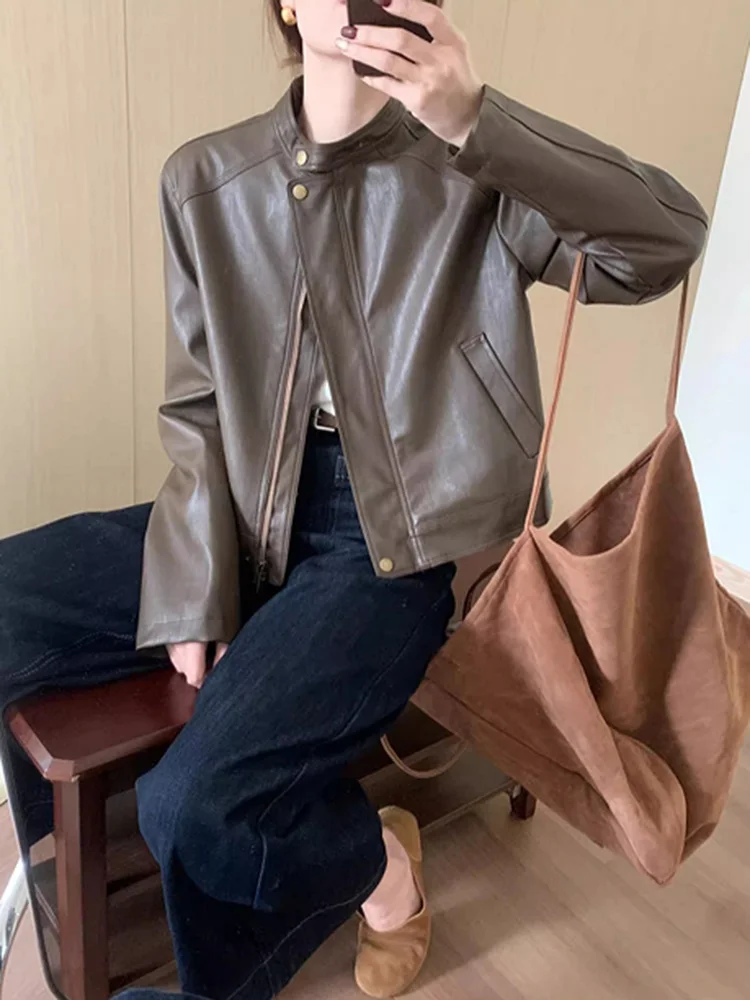 ファッショナブルな革製ジャケット レディース 2025年秋新作 韓国版 多用途アウター ハイエンド感 スリムトップ