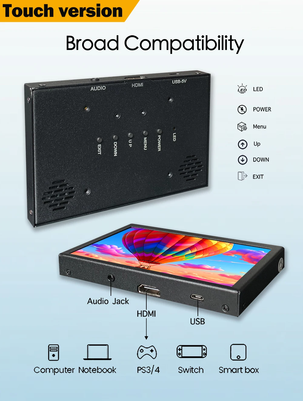 LESOWN Small Portátil Touchscreen Monitor 5 inch 800x480 IPS USB mini LCD Screen HDMI Wide Display for PC Laptop Raspberry Pi