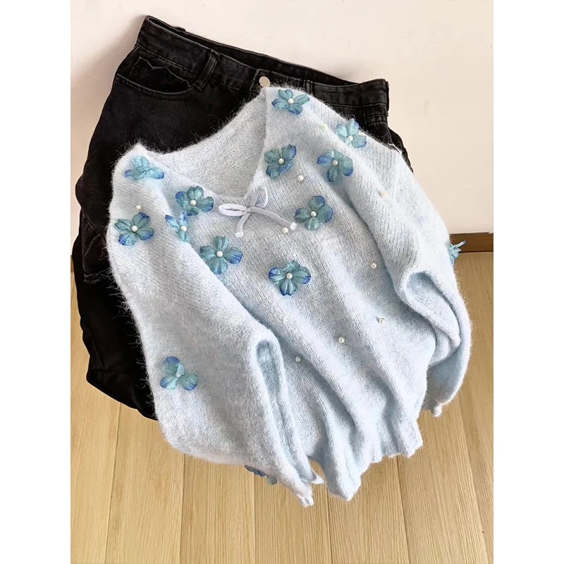 

V-Ne вязаный открытый кардиган, женский свободный свитер для похудения, верхняя одежда, осень 2024, новинка Sle для поездок на работу, чистый цвет