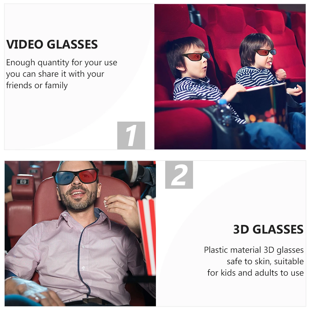

20pcs 3D Glasses Red Blue Video Black Stereoscopic Lense Lightweight Portable Plastic Material Suitable for Kids Adults Visual