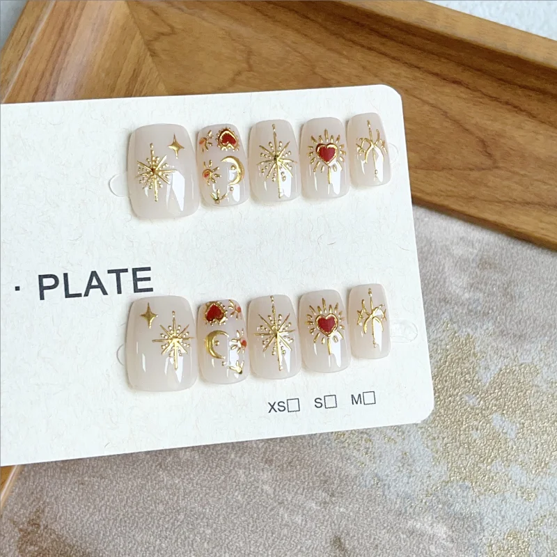 10pcs Acrylic Women Short False Nails Removable French Wearing Fake Nails Set Full Cover Press On Punk Handmade Decor Nail Tips