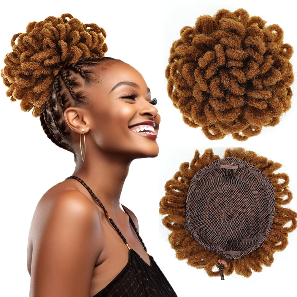 Dreadlock Buns Synthetic Clip in Hair Extensions Afro Puff Drawstring Ponytail Hairpiece 8 Inch High Puffs Bun for Black Women