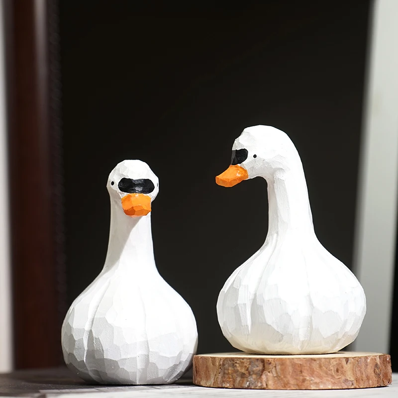 Gar1995 Canard Fait à la Main, Petits Ornements Carimplantés en Bois, Décorations de Bureau Amusantes et Créatives, d'Humeur de Guérison et d'Inspiration