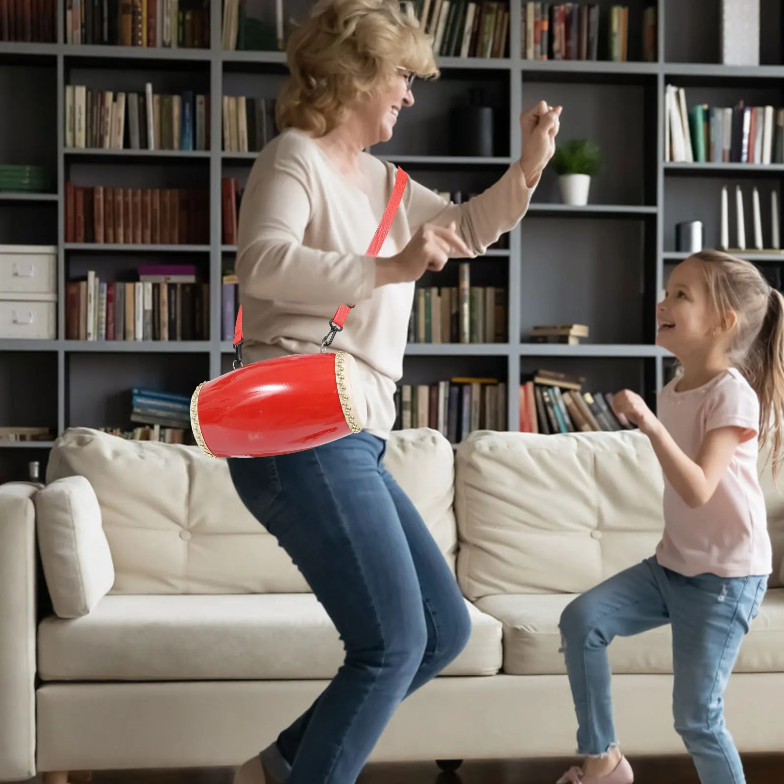 

Portable Durable Traditional Chinese Waist Drum Cowhide Hand Drum for Dance Performance Easy to Learn Gift Percussion Instrument