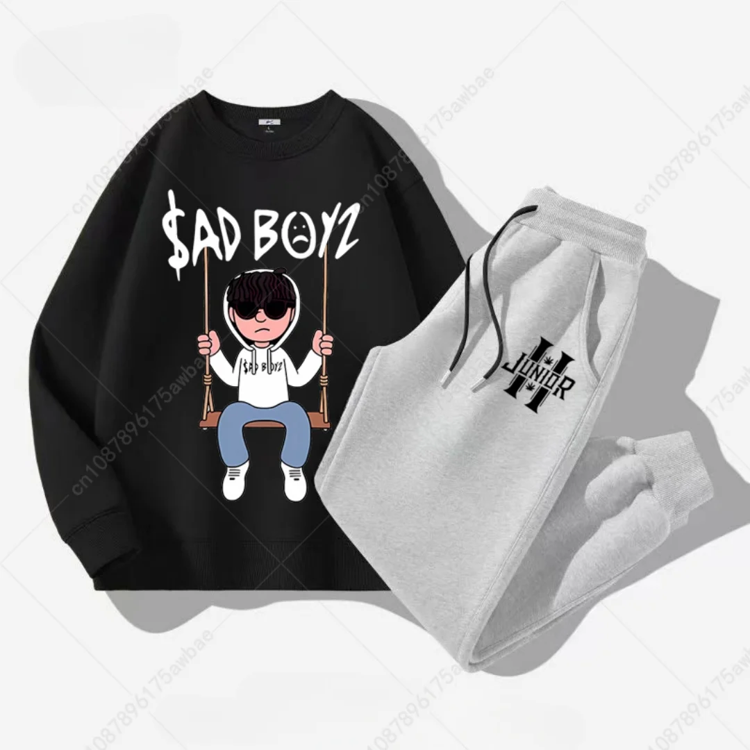 Men\'s Sportswear 2-piece Set Hooded Sweatshirt + Drawstring Pants Casual Printed Hoodie Spring and Autumn Running Set S-3XL