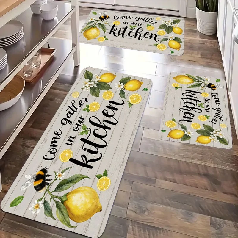Modern Soft Bathroom Bedroom Lemon & Honey Bee Adhesive Rug, Machine-Washable Mat, Soft Mat for &, Decorative Rug