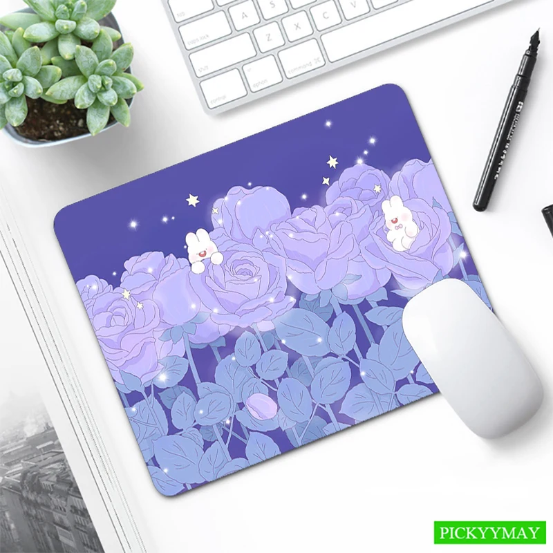 

Small Mause Pad Deskmat Cute Rabbit Mouse Pad Anime Bunny Mousepad Purple Kawaii Accessories Deskpad Rubber Mat