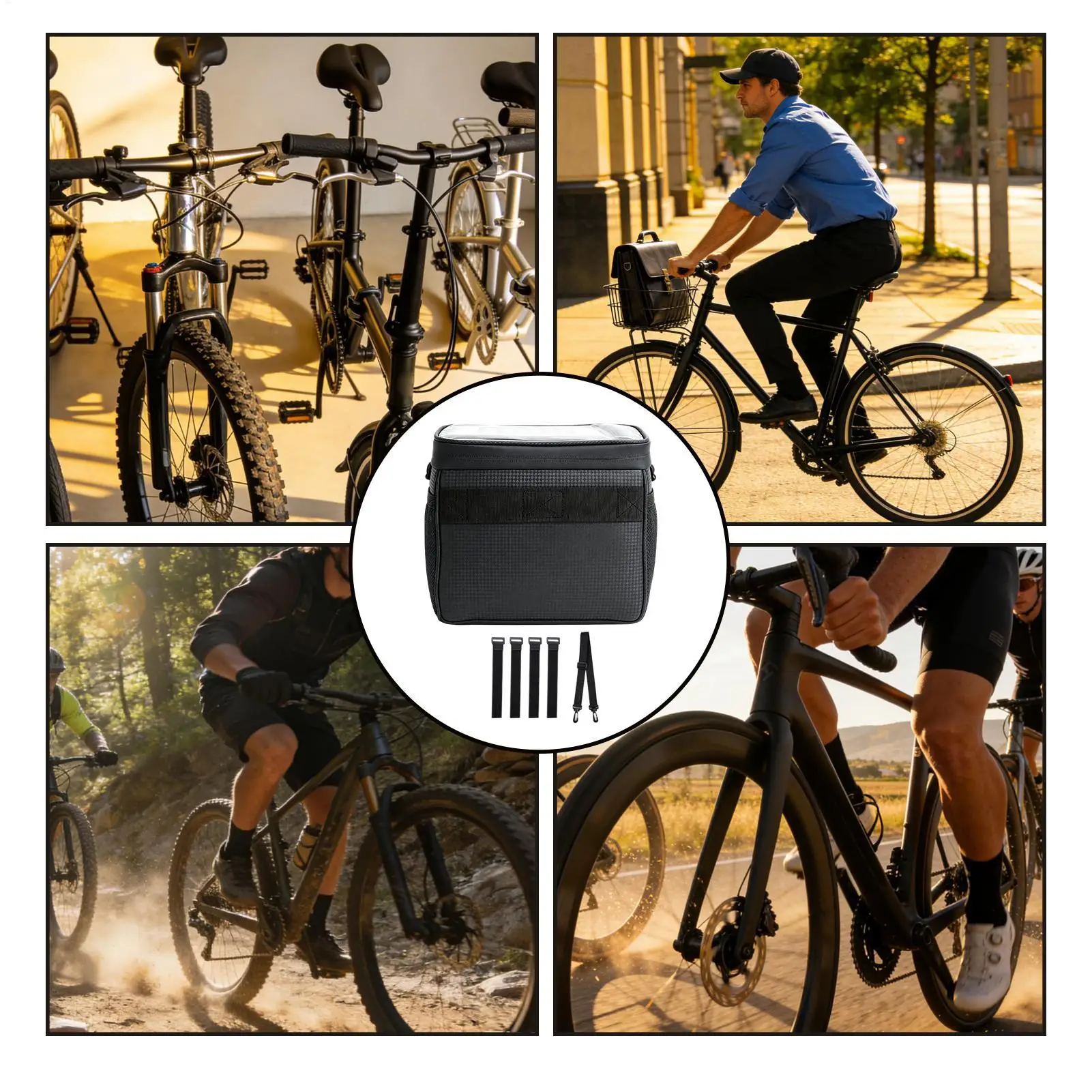 Bike Handlebar Bag Multi Compartment Zippered Cycling Pouch Bike Frame Front Pouch For Commuting Traveling Road Trip Touring