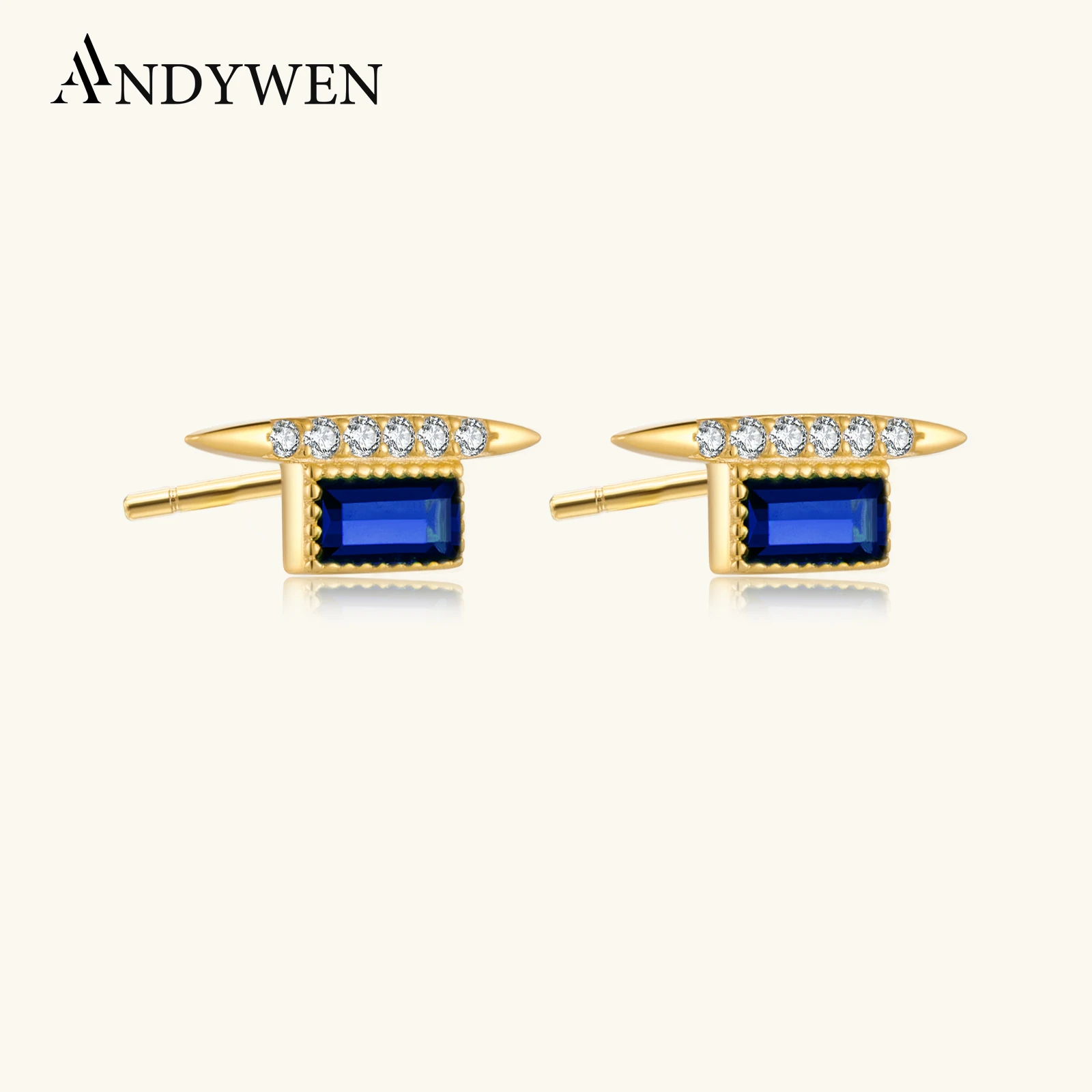 

ANDYWEN 925 Sterling Silver Green Blue Stud Earring Piercing Luxury Fine Jewelry 2026 Crystal Rock Punk Fine Daily Jewelry