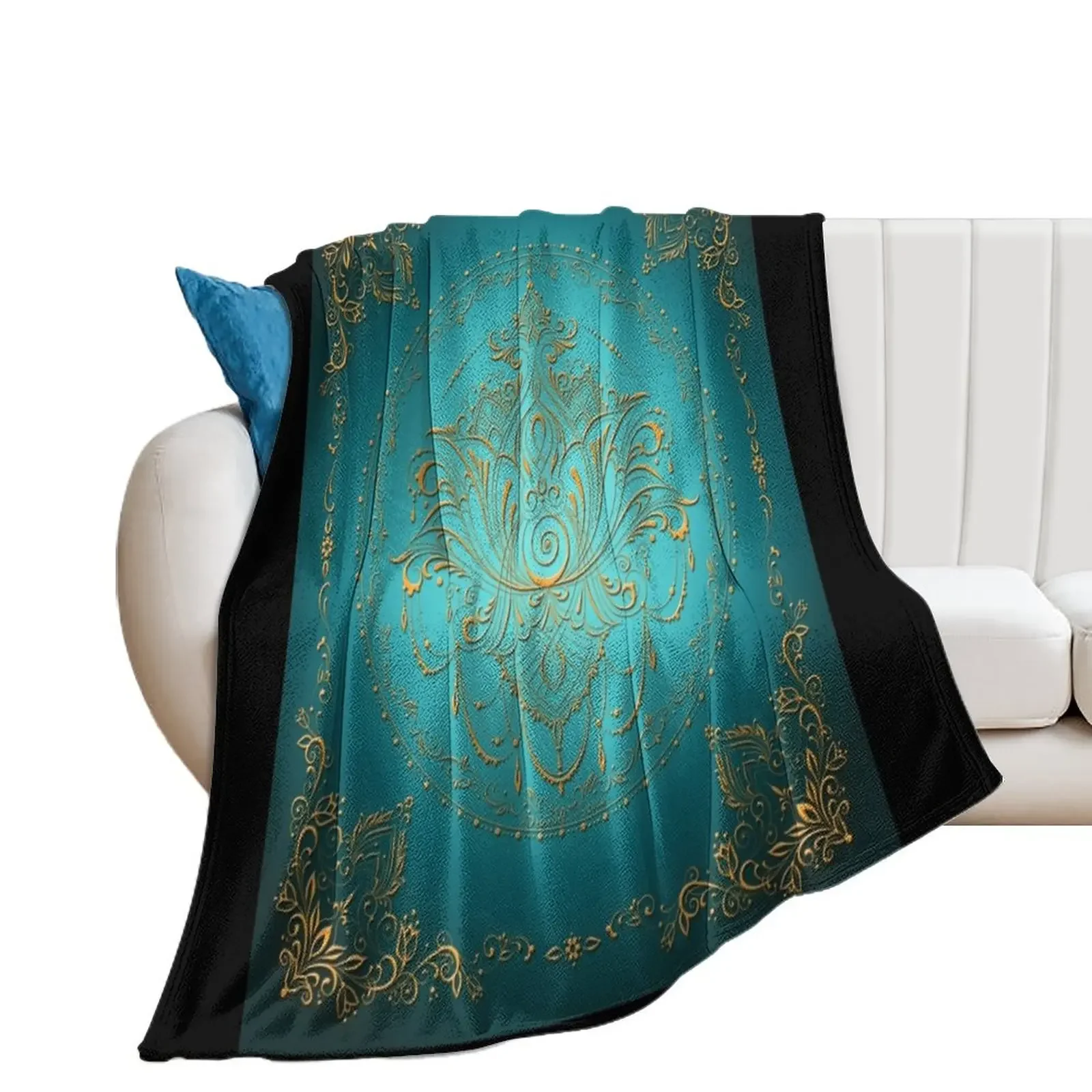 

Lotus Goddess in Teal Throw Blanket Flannel Fabric Sofas Blankets Sofas Of Decoration Moving Blankets