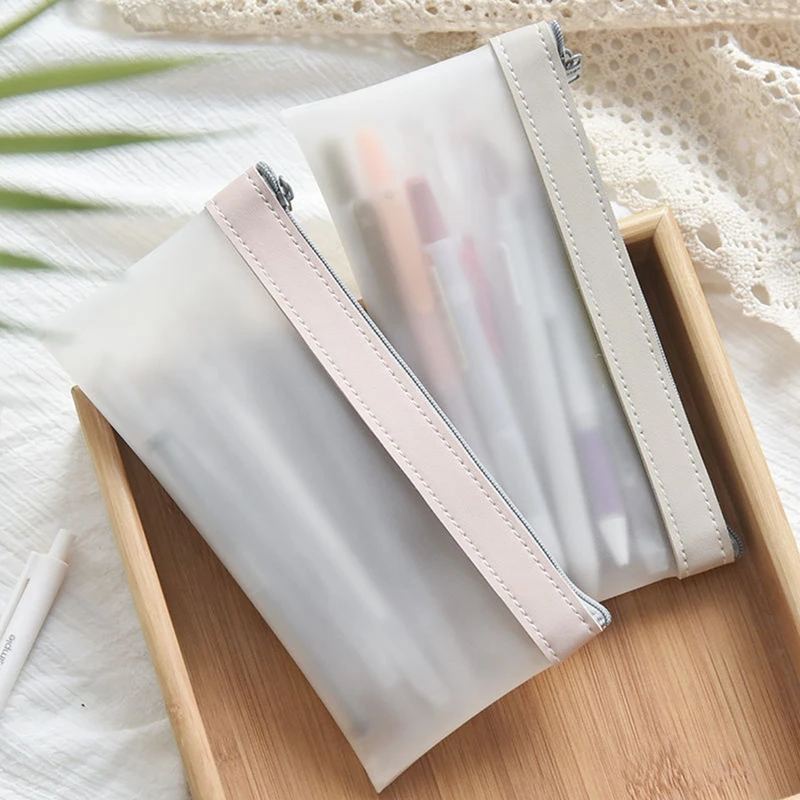 Pencil Case Transparent Frosted Pencil Pouch Zipper Pencil Poush TPU Waterproof Pencil  Storage Bag Office Stationery