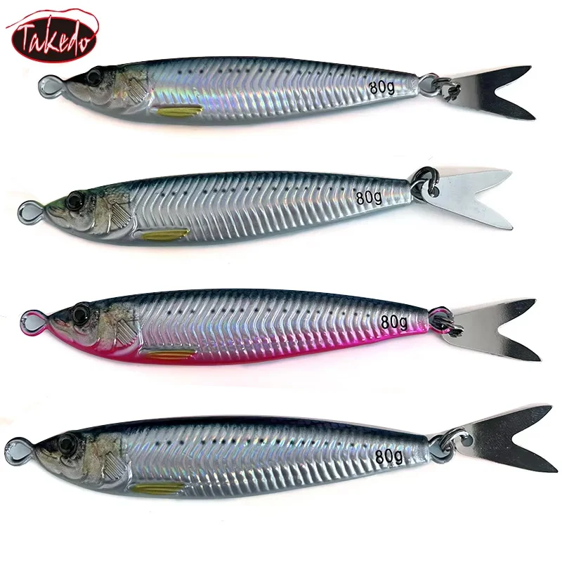 TAKEDO 40G 60G 80G Jigging Lure Metal Jig Bait Sea Fishing Lures UV Coating Aritificial Jerkbait Luminous Belly Jigbait