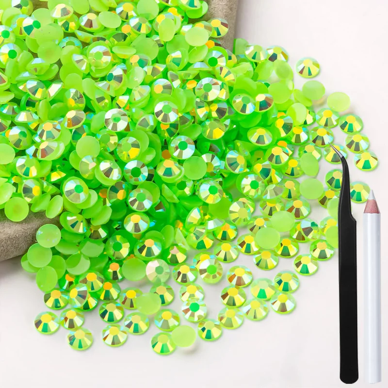 5000/10000PCS Lt Green AB Flatback Resin Jelly Rhinestones 2-6mm Drill Faux Gems Bead for Crafts DIY Nail Art Charms Supplies