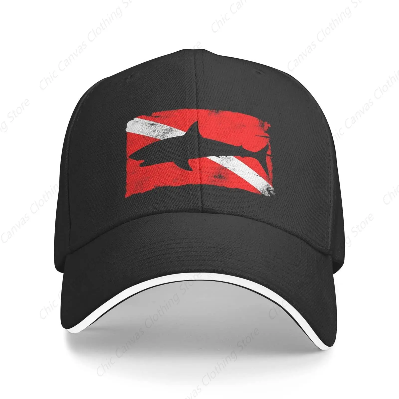 Vintage Shark Scuba Dive Flag Baseball Cap Four Seasons Outdoor Fishing Hat Adjustable Hip Hop Castette For Outdoor Travelling