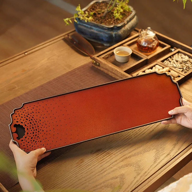 Metal Drainage Tea Tray Long Chinese Valet Living Room Coasters Chinese Tea Tray Hospitality Serving Bandejas Home Products