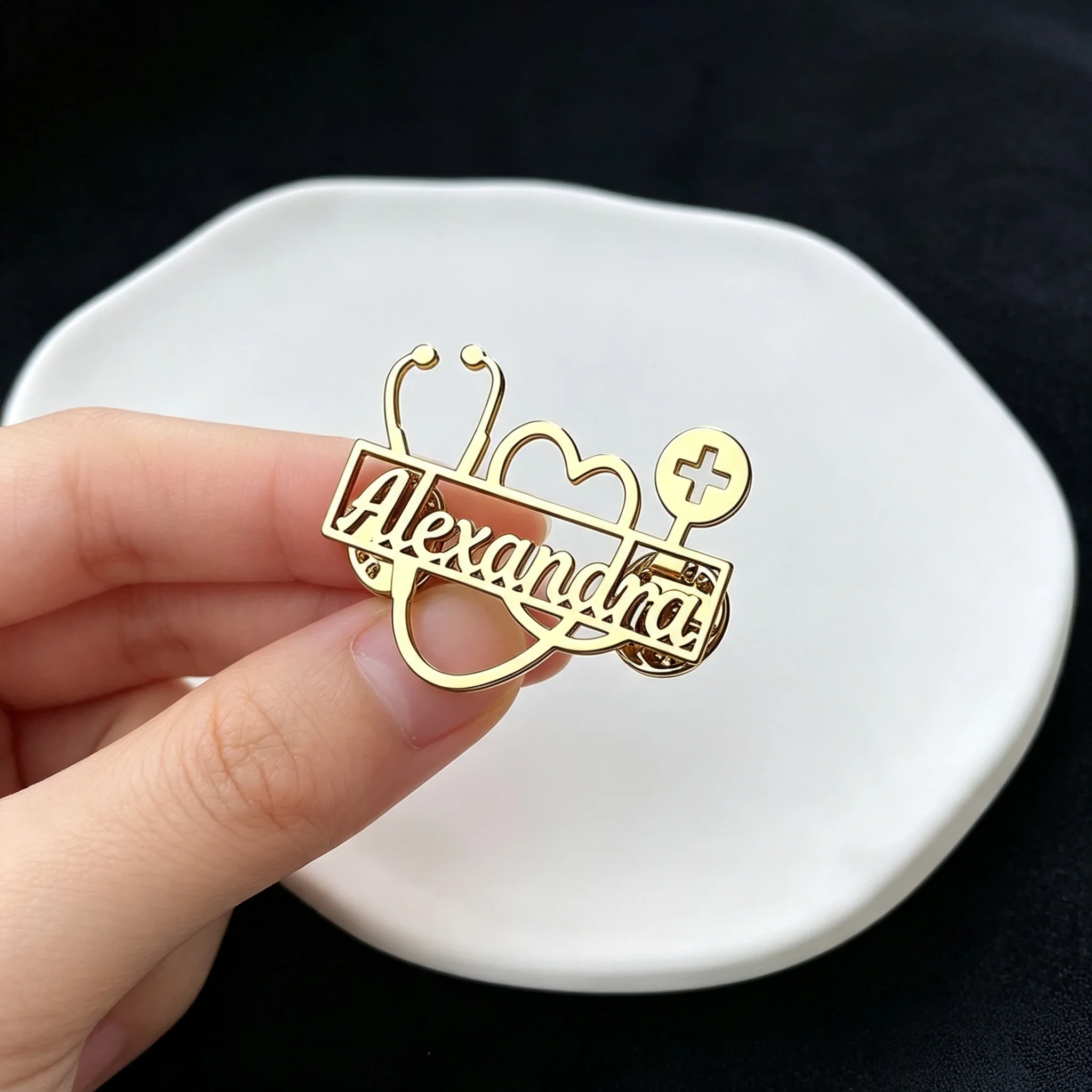 Custom Name Brooch Personalized Stethoscope Stainless Steel  Doctor Nurse Pins Badge Nameplate Jewelry Gifts Wholesale view 6