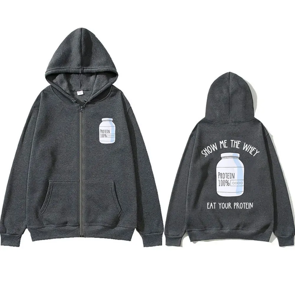 Sweats à capuche College avec fermeture éclair pour hommes et femmes, Show Me The Whey Eat Your 10000 Print, Gym PŽCover, Funny Fitness Workout, Zip Up Jacket