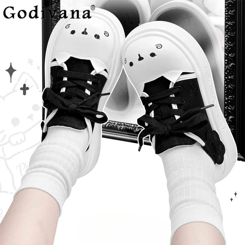 

Original Punk Sweet Canvas Shoes Spring and Autumn Japanese Sweet Girls Cartoon Print Platform Shoes Women's Jk Lolita Pumps